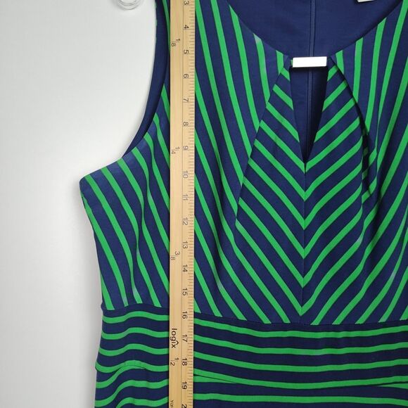 Liz Claiborne A-Line Sleeveless Dress Women's 18 Blue/Green Stripes Knee-Length - Picture 4 of 7